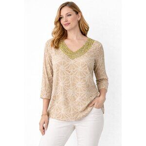 Calypso St. Barth For Target V-neck Tunic Top 3/4 Sleeve M Embroidered Cotton